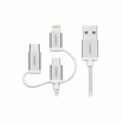 Cable Ugreen Usb 2.0 3 In 1 A/M To Micro B+Lightning+Usb-C 1.5M 50203 Silver