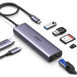 Hub Ugreen 7 en 1 2*HDMI 2*USB-A 3.0 2*USB-A 2.0 100W PD CM498 35897 Gris